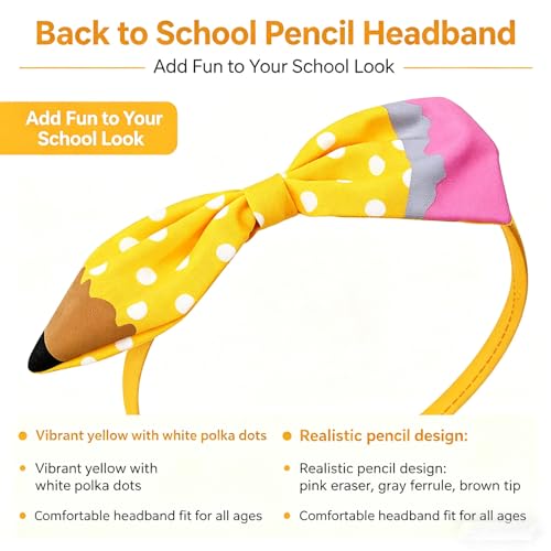 Roffiy Yellow Pencil Bow Headband for Girls Back to School Hair Accessory