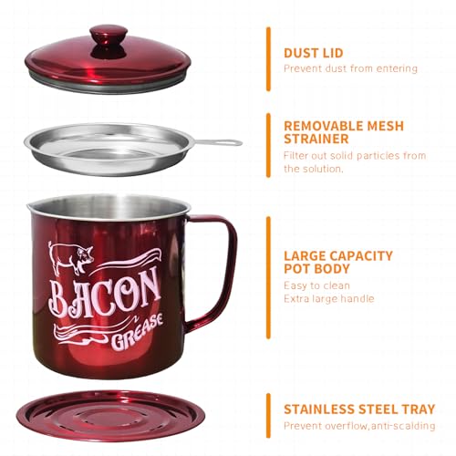 1.3L Bacon Grease Saver Container with Strainer - Red