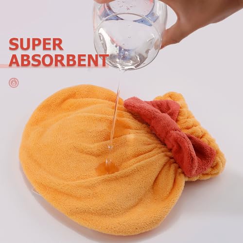 Tihebax 2-Pack Microfiber Hair Towel Wrap - Fast Drying Cap, Red & Yellow