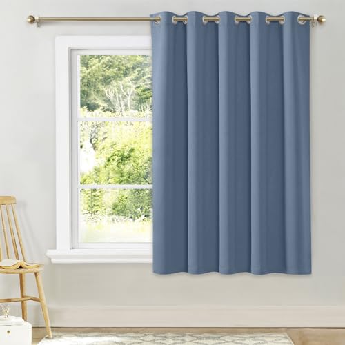 NICETOWN Blackout Curtain Panel Stone Blue 70x63 Inch - Insulated Room Darkening Drapes