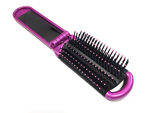 ALAZCO Folding Hair Brush With Mirror Compact Pocket Size Travel Hairbrush