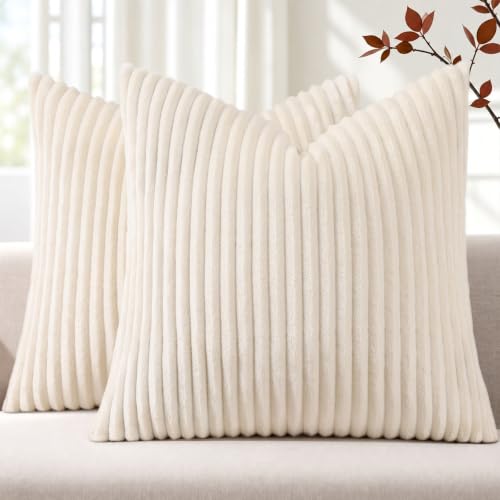 Simmore Cream White Flannel Throw Pillow Covers 18x18 Set of 2 - Soft & Luxurious Home Decor