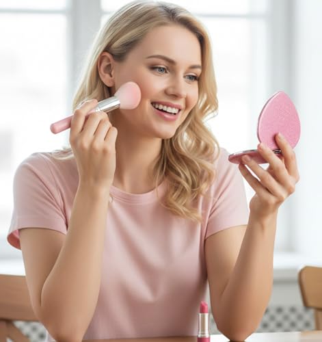 Pink Heart Compact Mirror - Double-Sided Travel Makeup Mirror