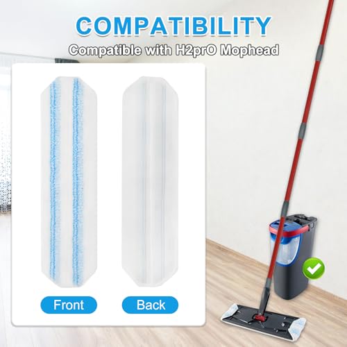 Yuunaie Microfiber Mop Replacement Pads for O-Cedar H2prO Flat Mop - 4 Pack, Reusable & Machine Washable