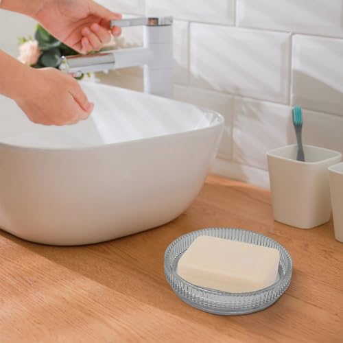 UHEY HOME Clear Glass Soap Dish - Modern Round Bar Soap Holder for Sink