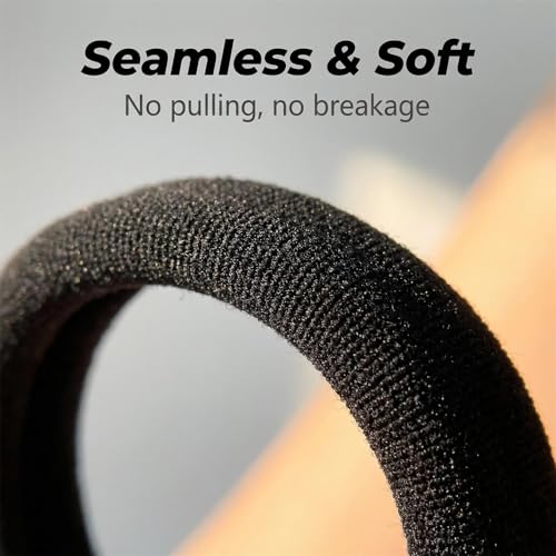 Aivwis Black Hair Ties for Thick Hair, 50 Pack Seamless Elastic Bands