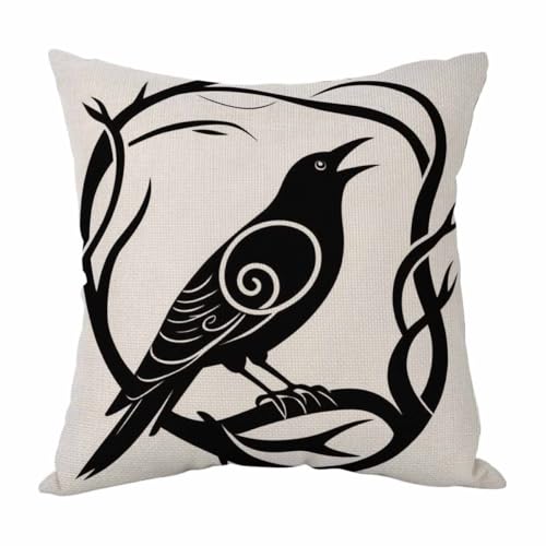 Mugod Black Bird Decorative Throw Pillow Cover 18x18 Inch