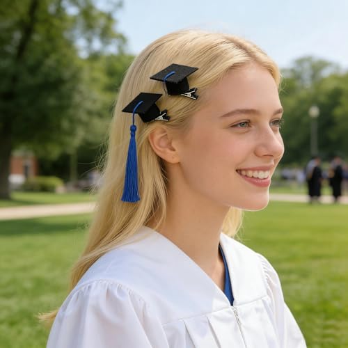 Soochat 2Pcs Mini Graduation Cap Hair Clips with Tassel Blue