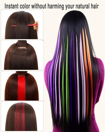 Eravauly Red Clip In Hair Extensions 22 Inch 12 PCS Synthetic Hair Highlights