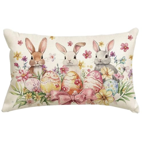 Easter Bunny Egg Throw Pillow Cover 12x20 Inch - Multicolor
