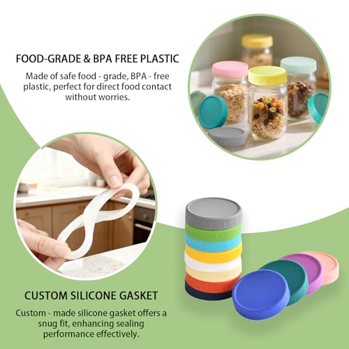 Reusable Plastic Canning Lids for Regular Mouth Mason Jars - 9 Pack