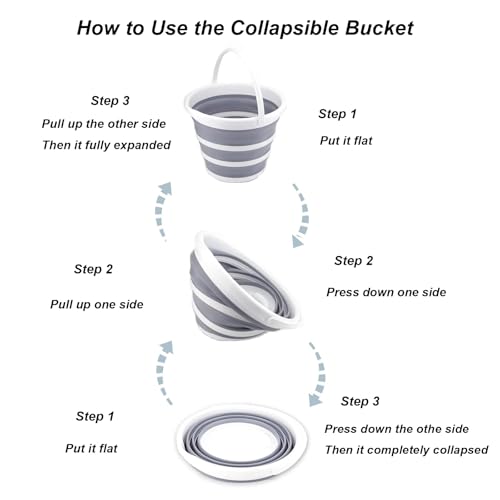 Gray Collapsible Bucket 5L - Portable Water Bucket for Cleaning & Camping