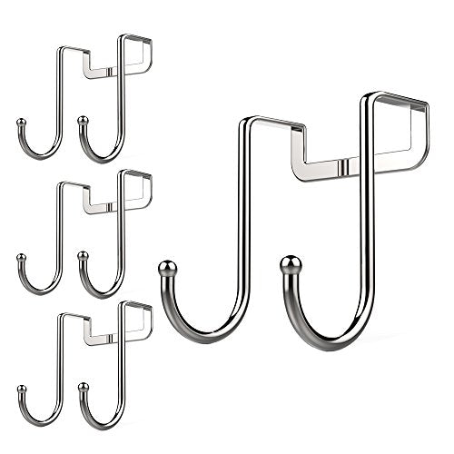 Poeland 304 Stainless Steel Over Cabinet Double Hooks - 4 Pack