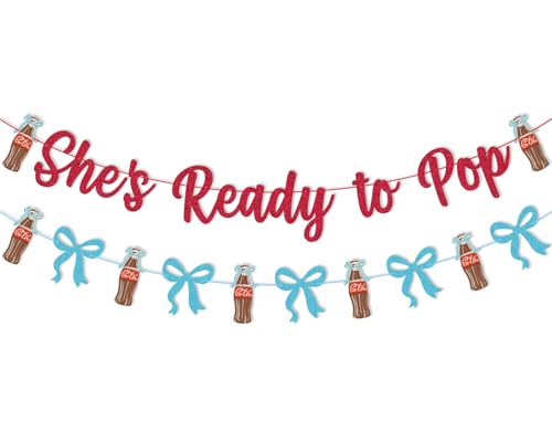 Ready to Pop Banner with Blue Bow - Pre-Strung Soda Theme Baby Shower Decoration