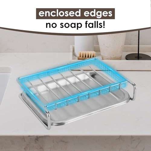 Stainless Steel Soap Bar Holder with Drainage Tray - Space-Saving Design