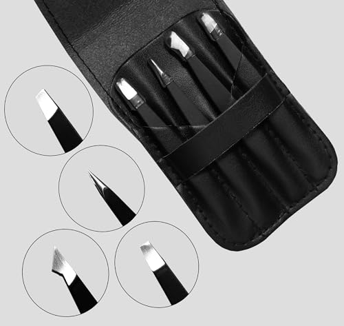 Strive Flex 4-Piece Professional Stainless Steel Tweezer Set with Travel Case