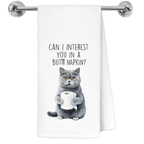 British Shorthair Cat Bathroom Hand Towels - Can I Interest You in a But Napkin - Cat Lover Gift - 16x25 Inch - Variation: Cat Towels-az