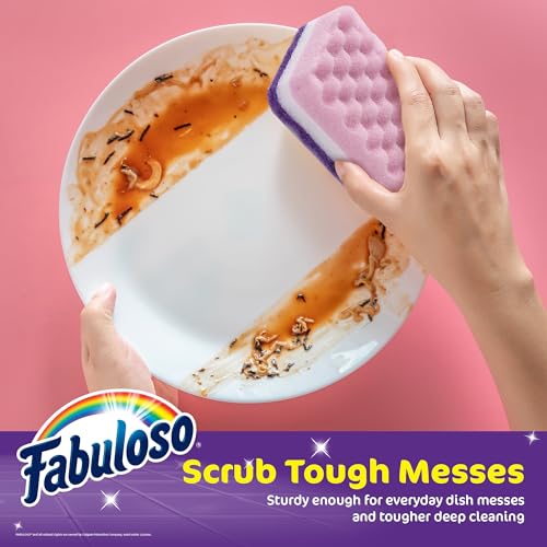 Fabuloso Scratch-Free Kitchen Dish Sponges, Dual-Sided Scrubbers - 12 Count