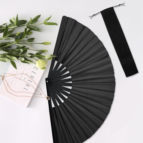Bamboo Hand Fan for Line Dancing - Large Black Folding Fan