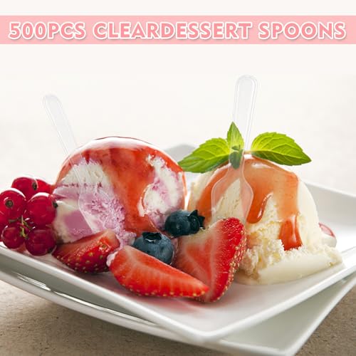 500 Mini Clear Plastic Dessert Spoons - 3 Inch Disposable Tasting Spoons