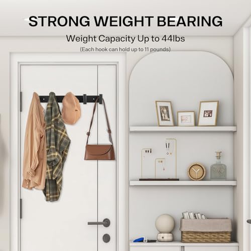 Black Wall Mounted Coat Rack with 5 Hooks - Heavy-Duty Towel Hanger