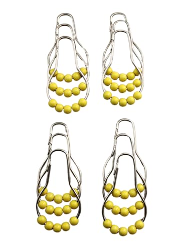 Rustproof Chrome Shower Curtain Hooks - Set of 12 with Yellow Roller Beads