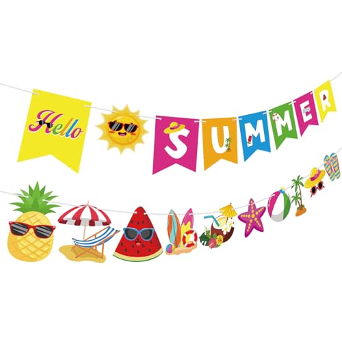 Hello Summer Banner - Colorful Pool Party Decorations