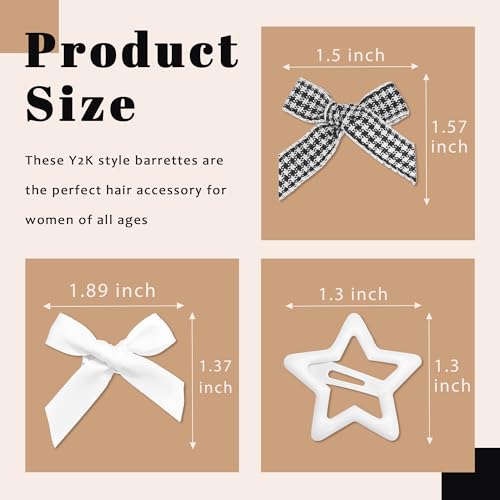 AROCOOY Mini Hair Bows and Star Clips Set 24PCS Gingham Satin Bowknot Hairpins