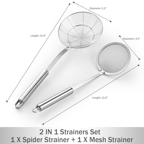 Dehov 5.3 Inch Spider Strainer with Mesh — Heavy Duty Slotted Skimmer for Cooking & Frying