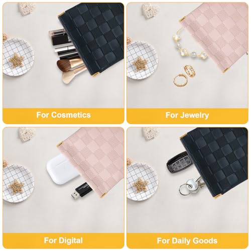 Small Checkered Makeup Pouch 2-Piece Set Waterproof Travel Bag