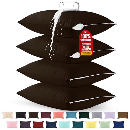 Utopia Bedding Waterproof Pillow Protectors King Size (Set of 4) - Brown