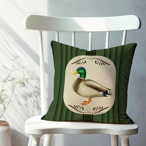 Vintage Mallard Duck Throw Pillow Covers 18x18, Set of 2 - Cotton Linen