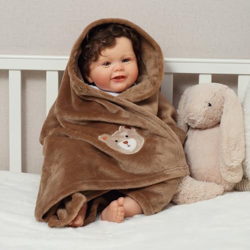 CREVENT 2-Pack 30x40 Inch Cute Fluffy Baby Blankets - Grey Cloud & Brown Bear