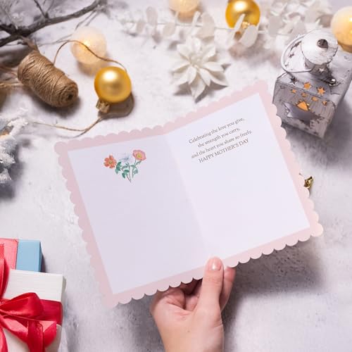 Pink Floral Mother's Day Card with Gold Foil & Scalloped Edges