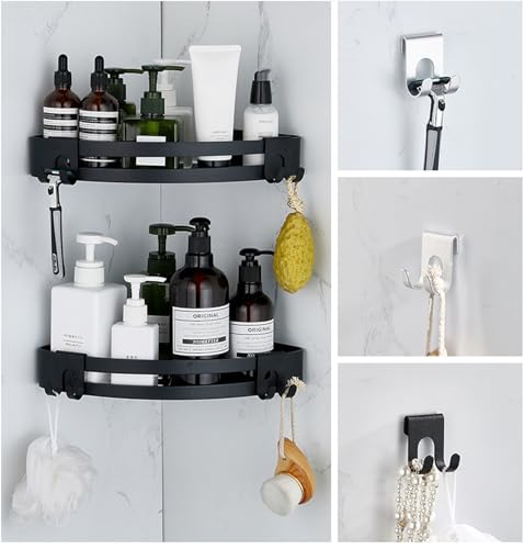 No Drill Shower Caddy Hook - 4pcs Black Razor & Towel Holder