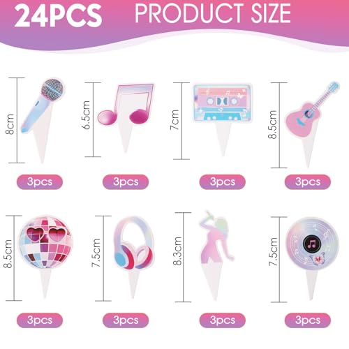 Music Themed Birthday Cupcake Toppers - 24 Pcs Popular Eras Party Decorations for Girls & Fans