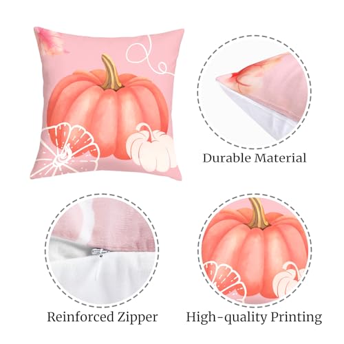 Fall Pink Pumpkin Throw Pillow Cushion Covers - Set of 4, 18x18