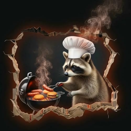 3D Raccoon Chef Wall Decal - Funny BBQ Grilling Sticker