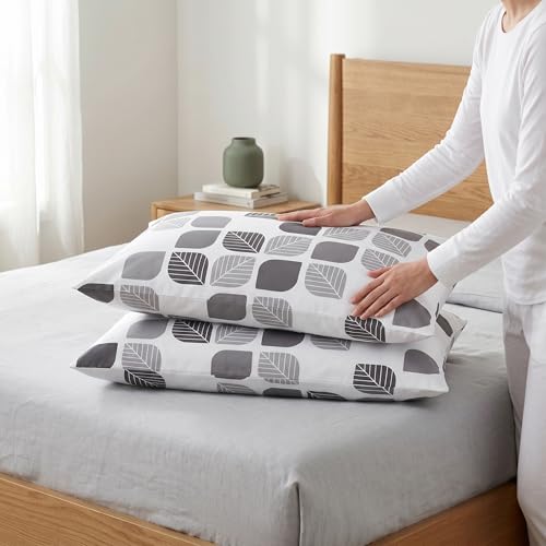 HCORA Queen Pillowcases Set of 2, Soft Printed Microfiber with Zipper, 20x30