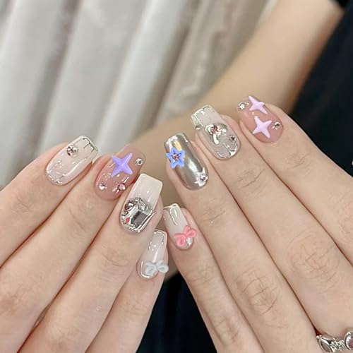 KWOLYKIM 180Pcs Colorful Bow & Star Nail Art Charms 3D Resin Rhinestones
