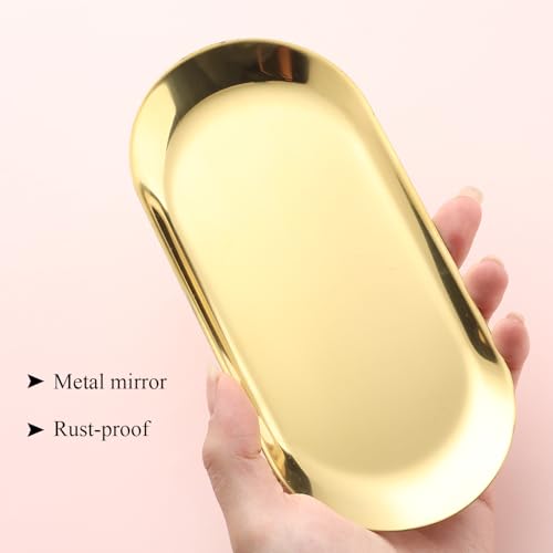 FSpronail Gold Stainless Steel Oval Nail Art Storage Tray & Jewelry Holder