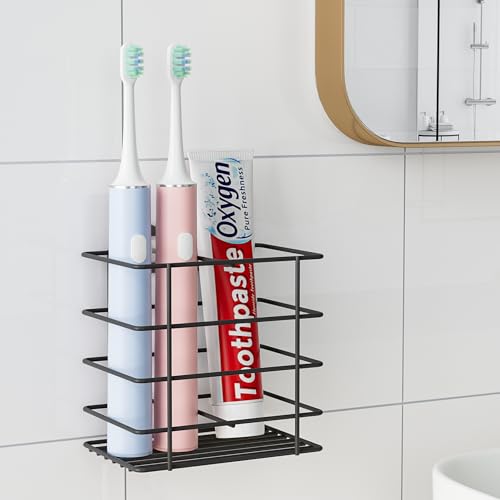 Wall-Mounted Toothbrush Holder with Drainage | Black Metal Organizer