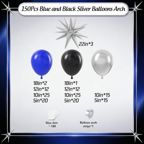 EICUECUE Blue and Black Balloon Arch Kit - 150 Premium Balloons for Celebrations