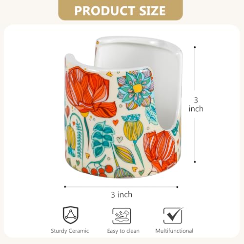 YOSCO Cute Ceramic Kitchen Sink Sponge Holder - Floral Design