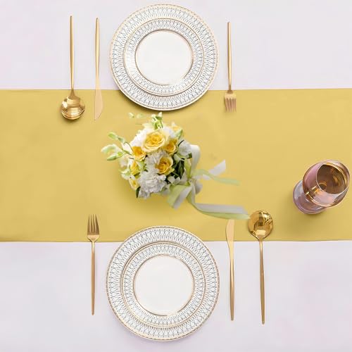 Gold Satin Table Runner 12x108 Inches - Elegant Party Decor, 10 Pack - Light Gold