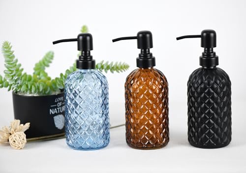 12oz Amber Glass Soap Dispenser with Rustproof Black Stainless Pump