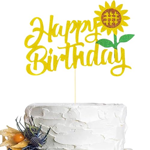 Glitter Sunflower Happy Birthday Cake Topper | ZIRVELANO