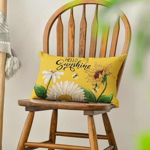 Hello Sunshine Daisy Sunflower Throw Pillow Cover - 12x20 Inch