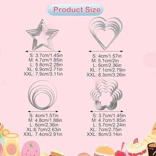 20-Piece Stainless Steel Cookie Cutters Set - Star, Heart, Flower Shapes