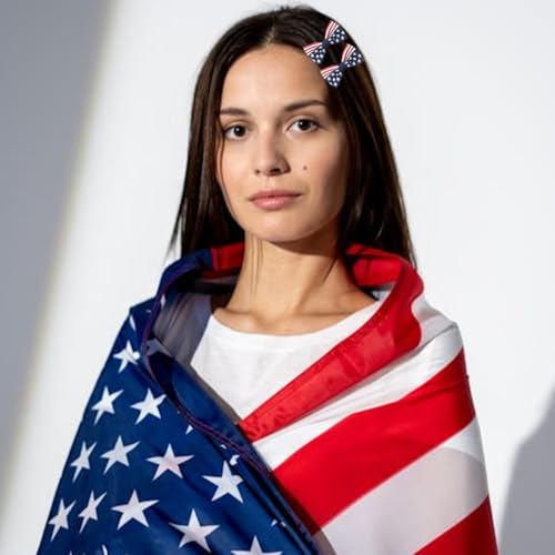American Flag Patriotic Hair Bow Clips, Red White and Blue 6-Pack